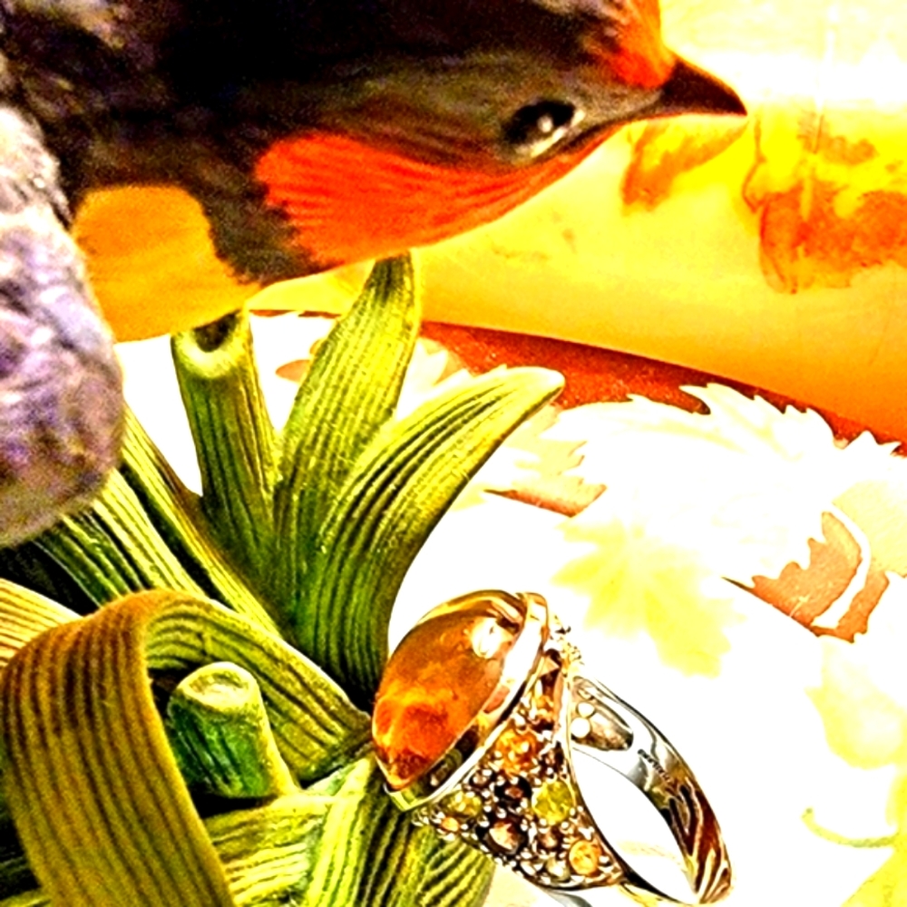 COPY - 🐚 David Sigal SS Smokey Quartz Oval Cabochon Ring with Citrine & Peridot - Picture 9 of 16